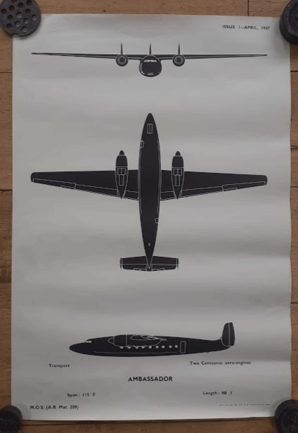 aircraft silhouette identification poster AMBASSADOR 209 aircraft silhouette identification poster AMBASSADOR