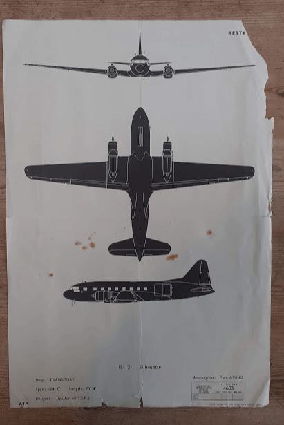 aircraft silhouette identification poster IL-I2 SILHOUETTE 4603 aircraft silhouette identification poster IL-I2 SILHOUETTE