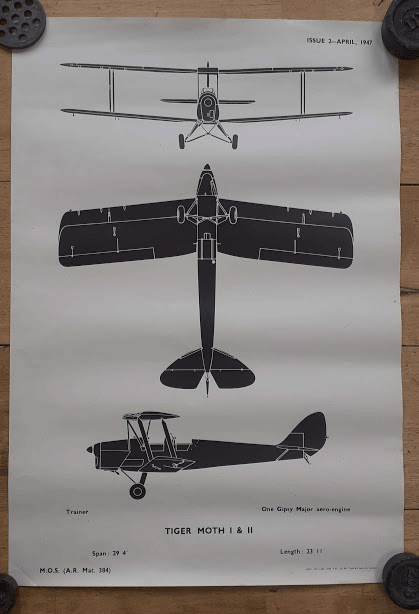aircraft silhouette identification poster TIGER MOTH I & II 384 aircraft silhouette identification poster TIGER MOTH I & II