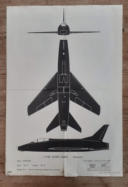 aircraft silhouette identification poster F-100 SUPER SABRE 6003 aircraft silhouette identification poster F-100 SUPER SABRE