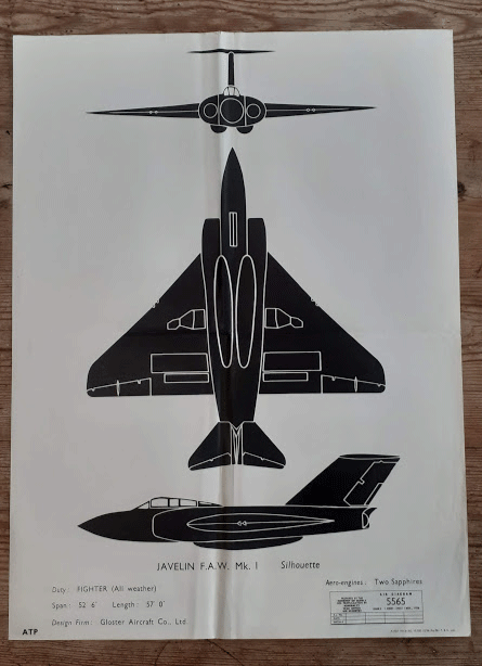 aircraft silhouette identification poster JAVELIN F.A.W. Mk.1 5565 aircraft silhouette identification poster JAVELIN F.A.W. Mk.1