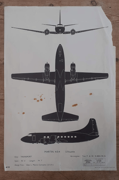 aircraft silhouette identification poster MARTIN 4-0-4 5720 aircraft silhouette identification poster MARTIN 4-0-4