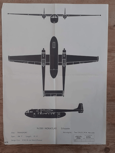 aircraft silhouette identification poster N.2501 NORATLAS 6356 aircraft silhouette identification poster N.2501 NORATLAS