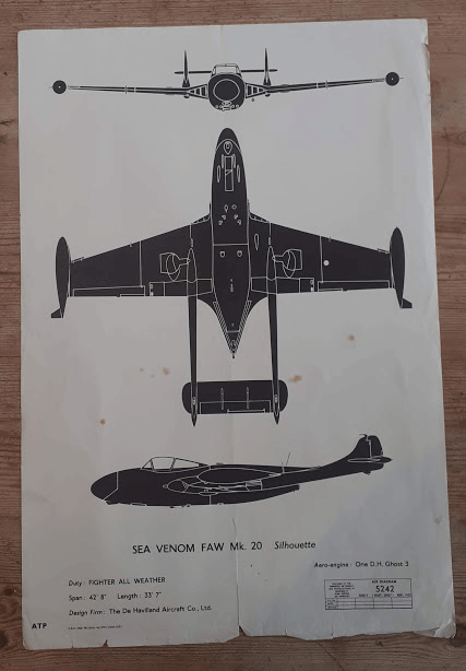 aircraft silhouette identification poster SEA VENOM FAW Mk.20 5242 aircraft silhouette identification poster SEA VENOM FAW Mk.20