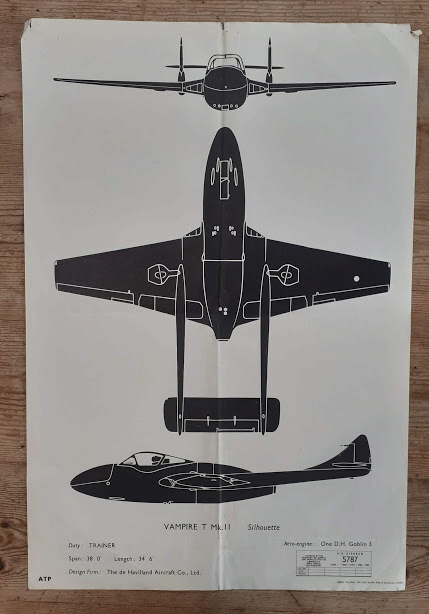 aircraft silhouette identification poster VAMPIRE T Mk.II 5787 aircraft silhouette identification poster VAMPIRE T Mk.II